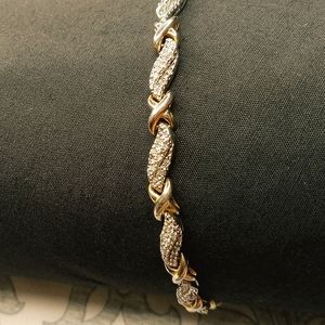 Diamond X-link Bracelet Two-Tone Sterling Silver an Gold 7.5"